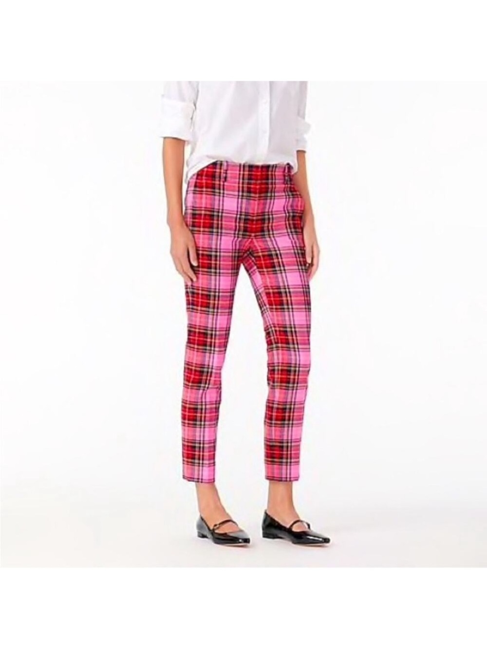 J. Crew Pink Red Plaid Slim Ankle Pants Size 8 tall